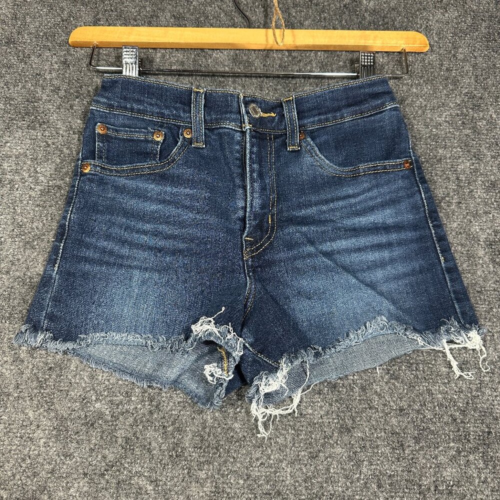Levis Jean Shorts Womens 24 High Rise Shorts Raw Hems Pockets Zip Fly